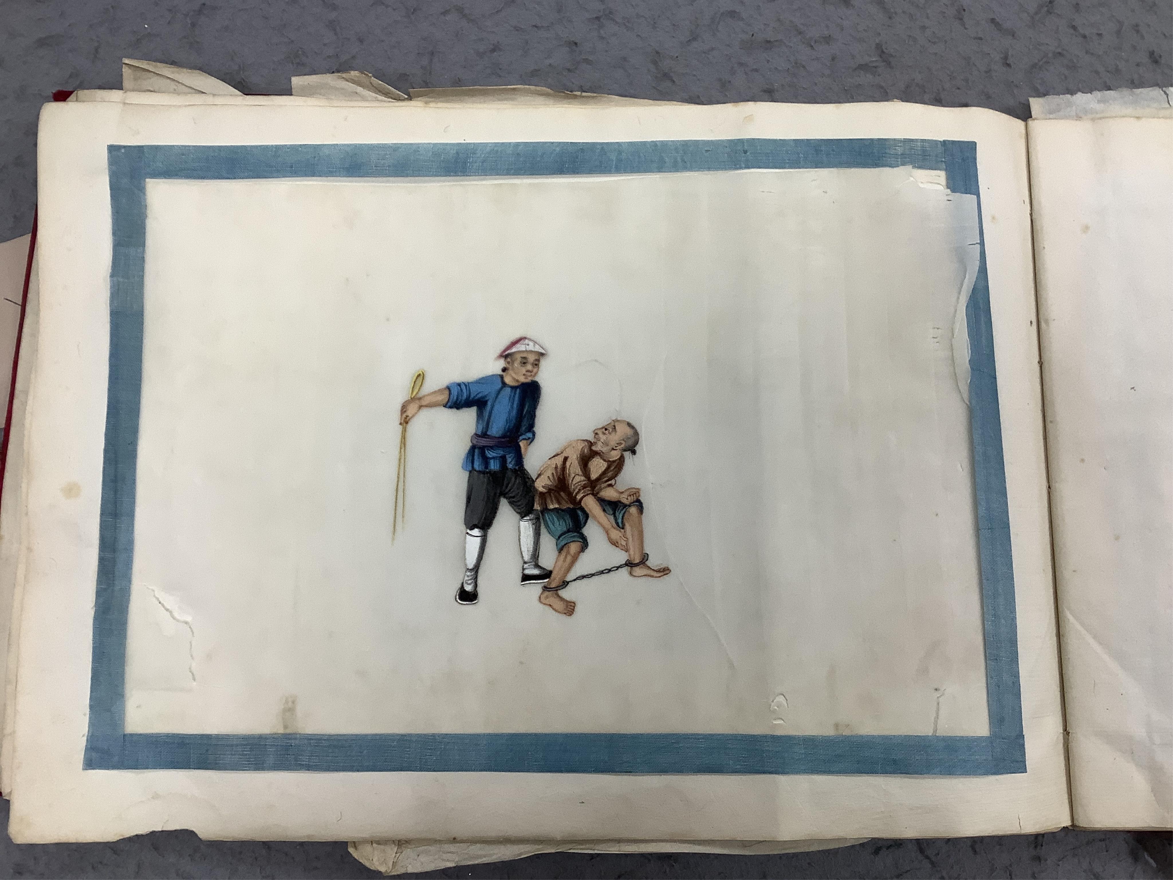 Chinese paintings on rice paper, torture themes, 30cm wide. Condition - variable